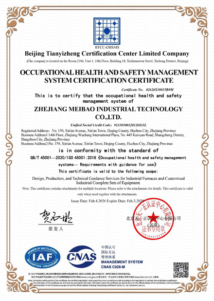 CHINA Zhejiang Meibao Industrial Technology Co.,Ltd certificaciones